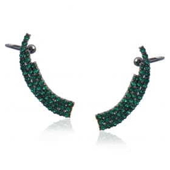 Brinco Ear Cuff Cravejado Em Zircônia Cor Esmeralda