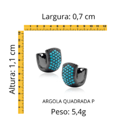 Argola Quadrada Cravejado Em Zircônia Turquesa "P" - comprar online