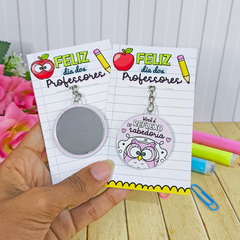 Kit Com 30 Button Chaveiro Espelho com card - Dia dos Professores