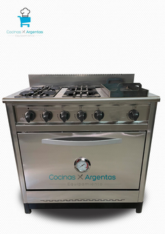 Cocina 90cm acero 4 hornallas y plancha puerta ciega - Cocinas Argentas