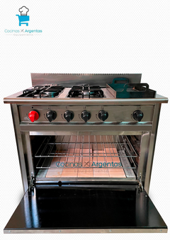 Cocina 90cm acero 4 hornallas y plancha puerta ciega - comprar online