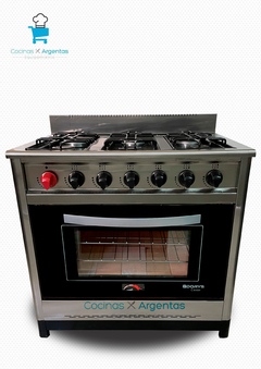 Cocina 90cm acero 6 Hornallas puerta de vidrio - tienda online