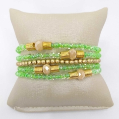 Mix pulseiras de miçangas verde e dourado