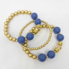 Mix de pulseiras com miçangas dourado e azul - comprar online