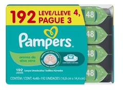 P007 - LENÇO UMEDECIDO - KIT COM 4 PACOTES - AROMA DE ALOE VERA - 192 UNIDADES - PAMPERS