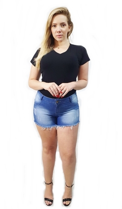 Imagem do short jeans feminino plus size cintura alta com lycra