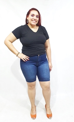 Imagem do Bermuda Jeans feminina Plus Size ciclista Jump com Lycra