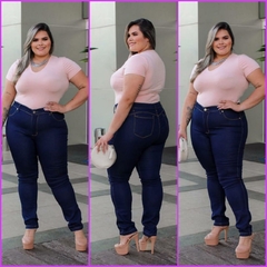 Imagem do Calça jeans feminina plus size Skinny cintura alta com lycra