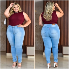 Calça jeans feminina plus size Skinny cintura alta com lycra na internet