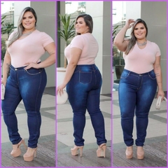 Calça jeans feminina plus size Skinny cintura alta com lycra