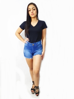 short jeans feminino cintura alta com lycra - comprar online