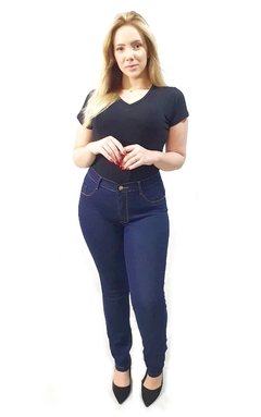 Calça jeans feminina plus size Skinny cintura alta com lycra