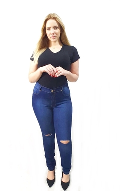 Kit 2 Calça jeans feminina Plus Size joelho rasgado skinny com lycra - loja online