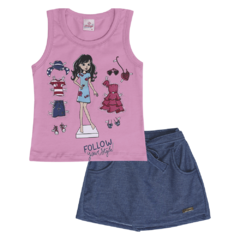 CONJUNTO REGATA E SHORTS SAIA MALHA JEANS - comprar online