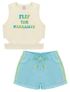 CONJUNTO BLUSA CANELADA E SHORTS FLIP THE NARRATIVE na internet