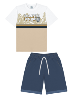 CONJUNTO CAMISETA E BERMUDA MOLETINHO JEANS FOREVER YOUNG - comprar online