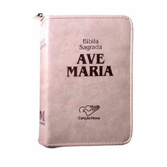 Livro Bíblia Sagrada da Ave Maria (Capa Rosa com Zíper)