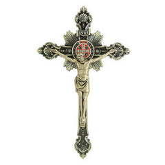 Crucifixo MEDALHA SÃO BENTO 24CM - OURO VELHO ETK