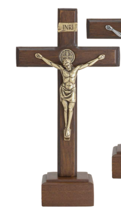 Crucifixo MADEIRA MESA COM MEDALHA SAO BENTO 15CM ETK - OURO VELHO