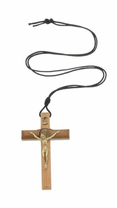 Cordão com Crucifixo de São Bento - 8cm Marrom Claro