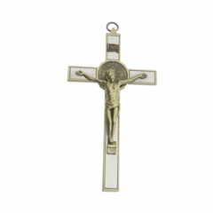 Crucifixo de São Bento para parede em metal - bronze 17cm