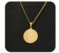 Colar com Medalha Espírito Santo/Pai Nosso Dourado ETK Banho de Ouro