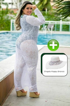 Saída de Praia Plus Size Branca + Chapéu Floppy Branco - Kit 2 peças - comprar online