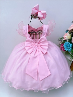 Vestido Festa Jardim Encantado Rosa Nervura Flores - comprar online