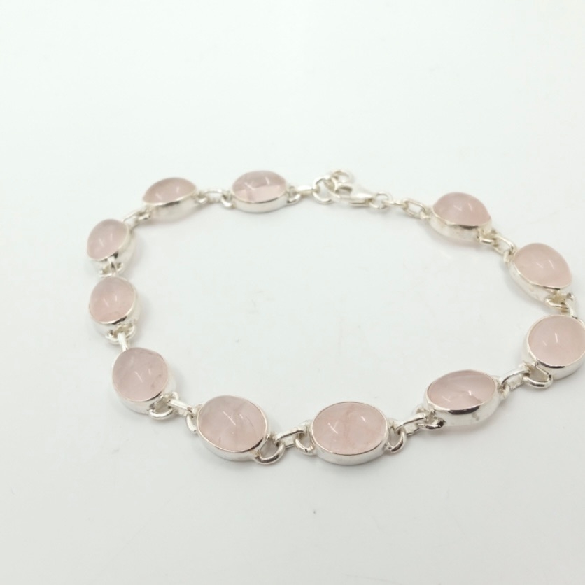 Pulsera Cuarzo Rosa, Perlas de Nácar y plata