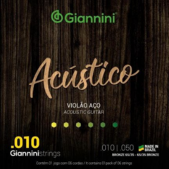 Encordoamento Cordas Violão Aço 010 Giannini Acústico