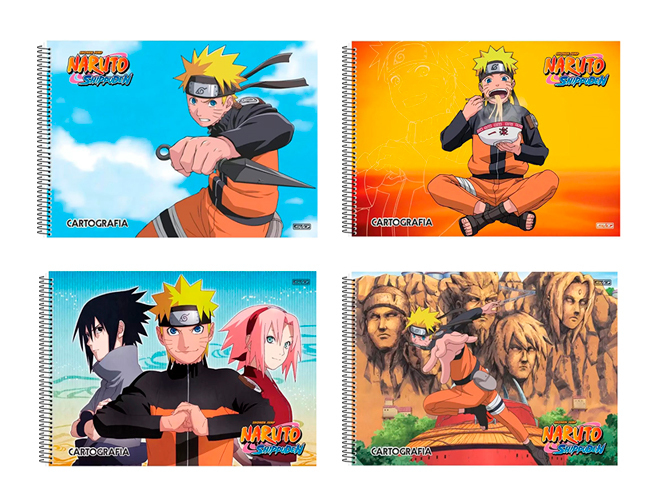 Caderno desenho espiral capa dura 60 folhas Naruto Shippuden São