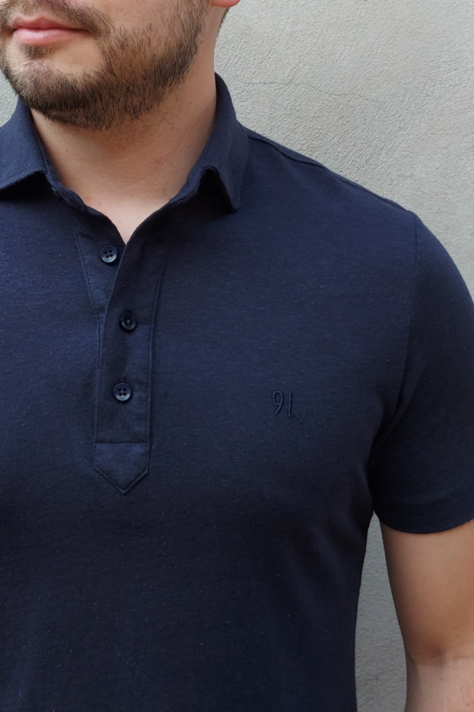 Camisa Polo Linho Slim Fit Marinho - Atalanta