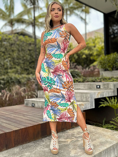 Vestido Canelado Feminino Midi Estampado Carol - Fashion Lee