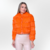 Jaqueta Bomber Urbanchic Casaco em pele de coelho e pelica de cabra com gola bolso fechamento botões de pressão feminino pescoço quente para o frio do outono inverno sofisticada e casual Fabiane Frank Fur and Shop 2024 2025 laranja frente fechado