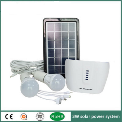 Kit solar panel 9v 3w usb+2 lámparas 1w batería 7,4v 2200mA/h Solar lighting®