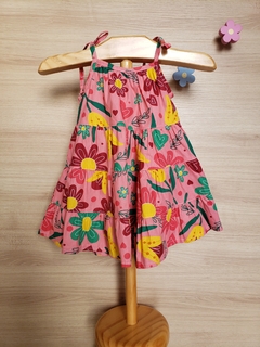 Vestido sara tricoline floral rose alcinha