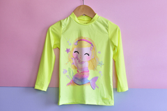Conjunto blusa e tanga holográfica sereia proteção UV 50+ amarelo neon - loja online