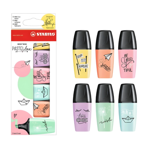 RESALTADOR STABILO BOSS PASTEL X 5 + STICKERS