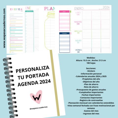 Agenda personalizada - SEMANAL - Wapasa Cuadernos