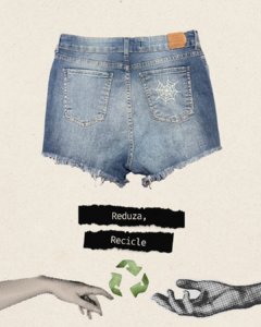 Short Jeans Hot Pants Teias de aranha - Customizado/reciclado - Blue Tree