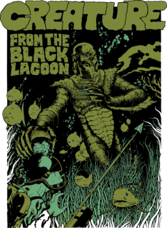 CAMISETA T-SHIRT PRETA creature from the Black Lagoon FILME DE TERROR VINTAGE RETRÔ POSTER