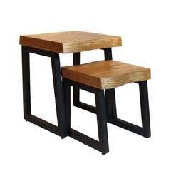 Conjunto Mesa auxiliar Wood Madeira e Ferro