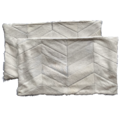 Kit Almofada de Couro Chevron Off White 57cm x 33cm