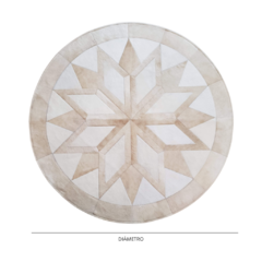 Tapete de couro Unique Mandala Off white e Bege 1,25m - Cowhide - Tapetes em Couro