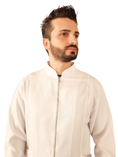 Jaleco Dubai Masculino Branco Manga Longa com Punho e Ziper - Jalecos-Bordados-Dolmãs-Uniformes- Rafaella Uniformes e Bordados