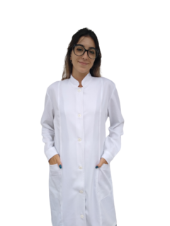 Jaleco hospitalar feminino no tecido two way; colorido; manga longa; punho de camisa. Disponível nas cores: branco e lilás. 