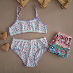 Conjunto fem cotton top e calcinha estampado - A325