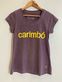 Camiseta babylong "Carimbó" roxa com amarelo