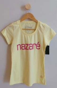 Camiseta Baby Long "Nazaré" - amarelo com rosa