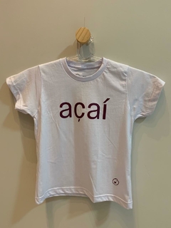 Camiseta infantil "Açaí" branca com roxo